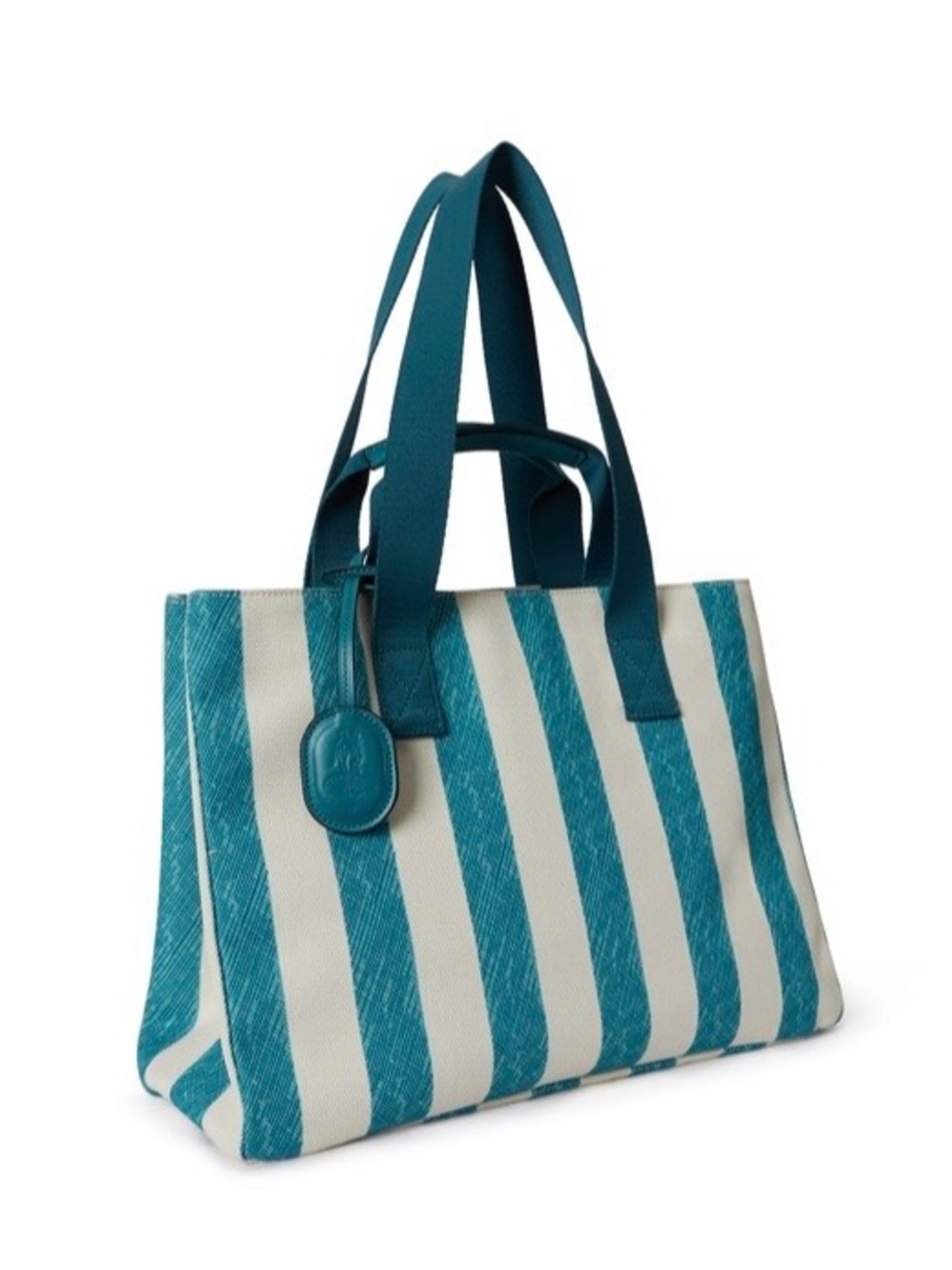 Fyn & Fía Sophia Beach Tote Striped Canvas Leather Trim Shoulder Bag NWT